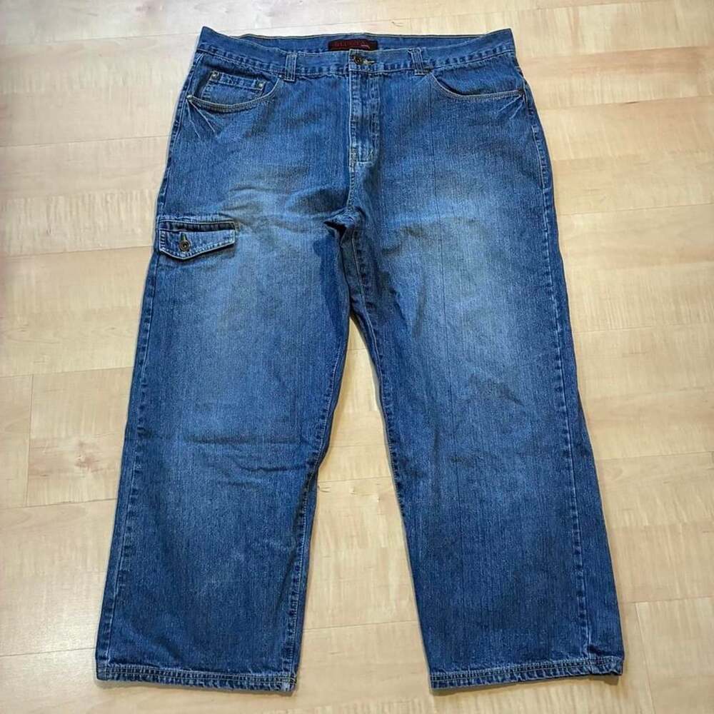 Blue Tab by True Urban Baggy Cargo Jeans Size 38 Medium Wash Y2K Skate